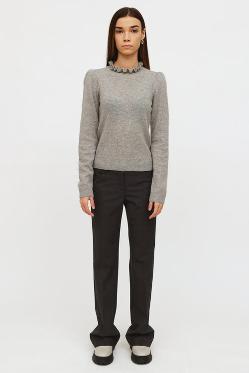 Frame Grey Cashmere Ruffle Collar Sweater