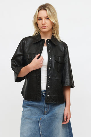 Ganni Black Oversized Leather Jacket