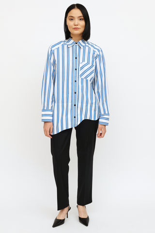 Ganni Blue & White Stripe Button Up Shirt
