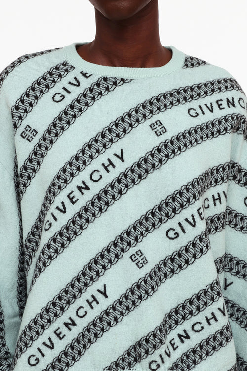 Givenchy Blue & Black Logo Knit Wool Sweater