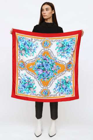 Givenchy Multi Color Square Floral Print Silk Scarf