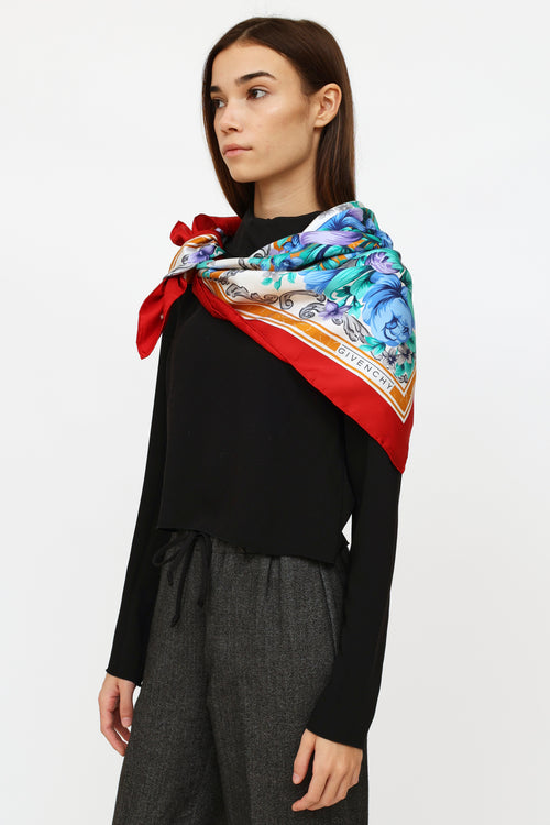 Givenchy Multi Color Square Floral Print Silk Scarf