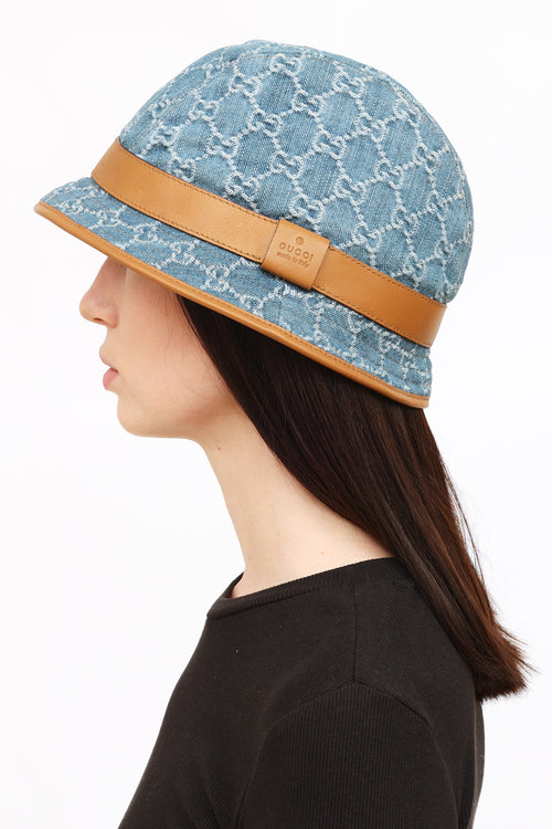 Gucci Denim & Leather Monogram Bucket Hat