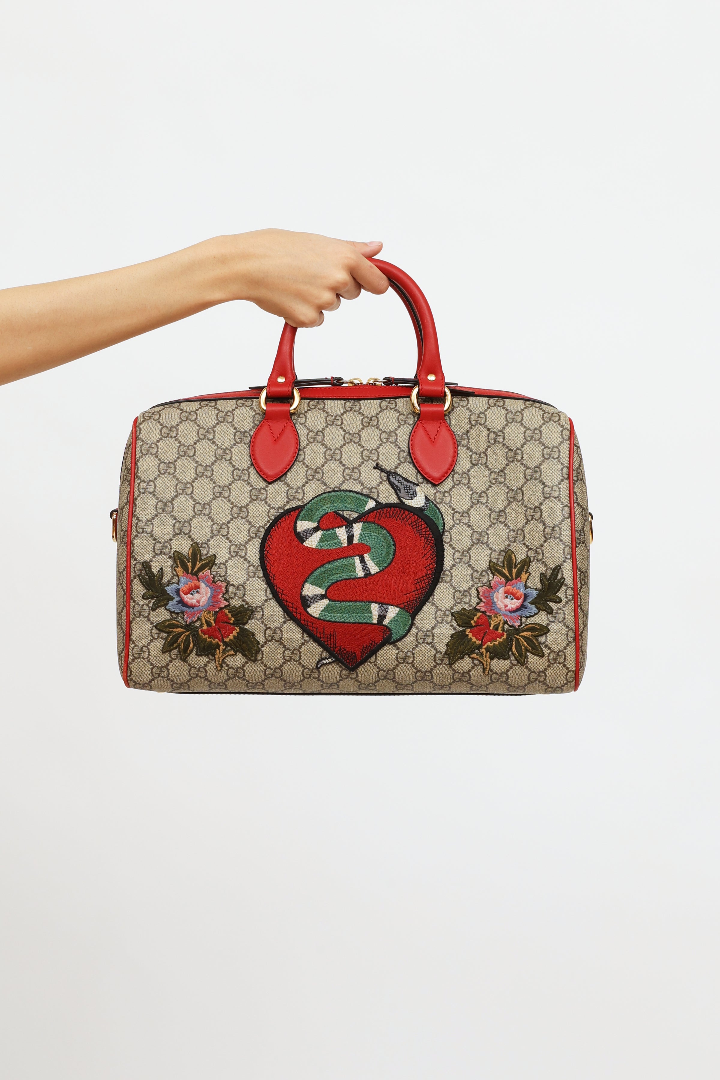 Gucci GG Supreme Embroidered Top Handle Boston Bag