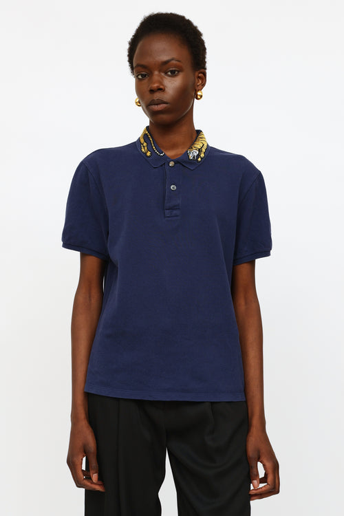Gucci Navy Embroidered Polo Shirt