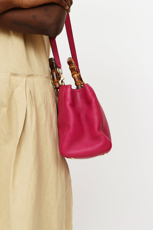 Gucci Pink Leather Bamboo Shopper Tote Bag
