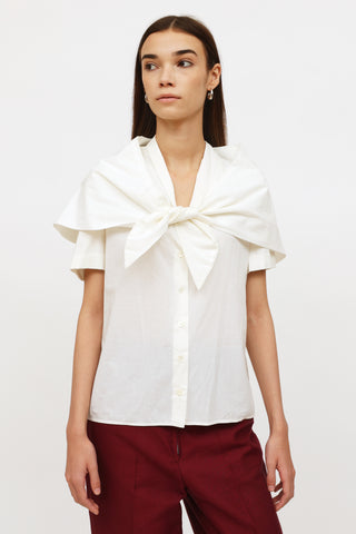 Gucci White Tie Back Button Up Blouse