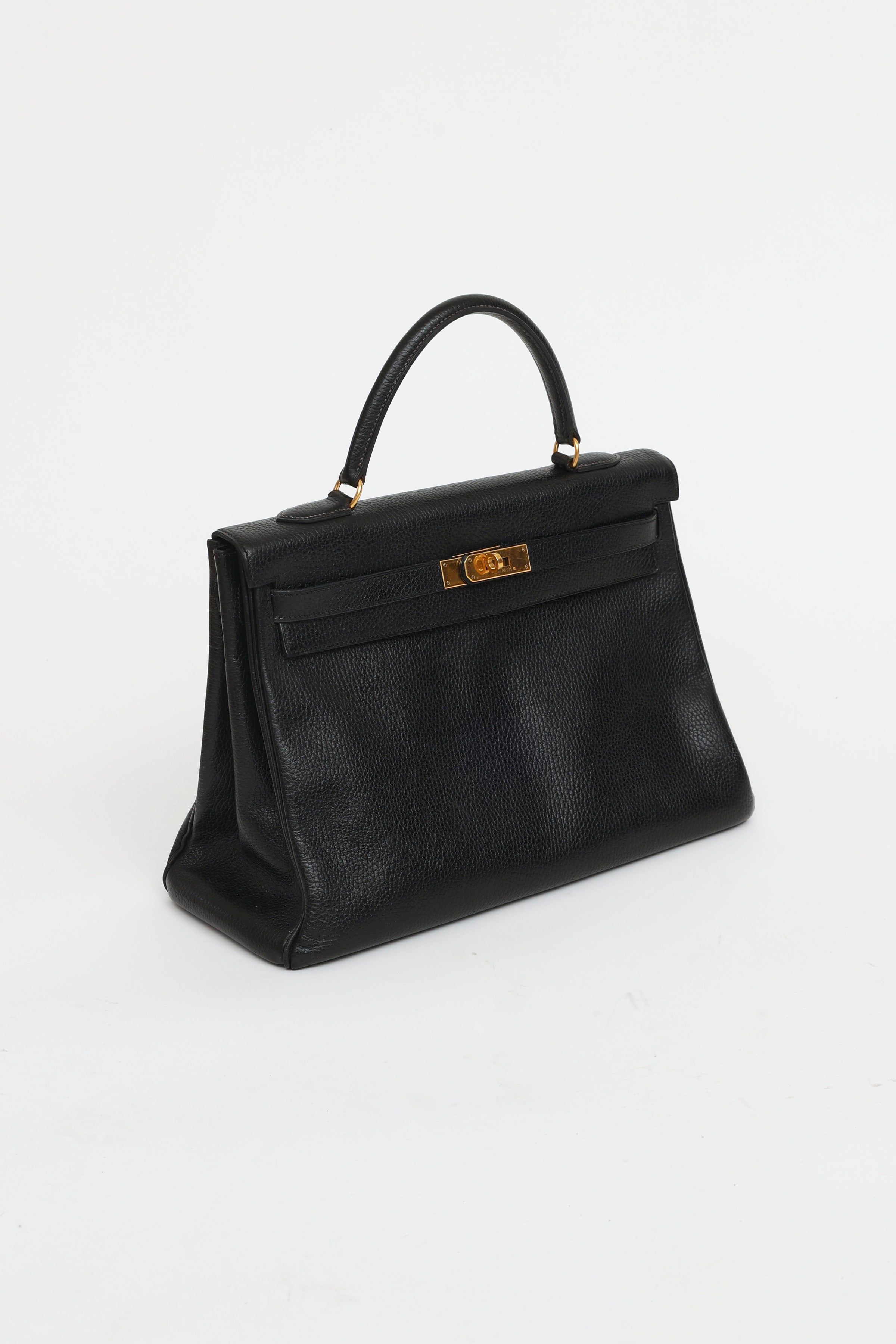 Hermes Kelly Handbag Black Ardennes with Gold Hardware 32 Black