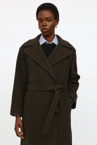 Holt Renfrew Green Wool Belted Coat
