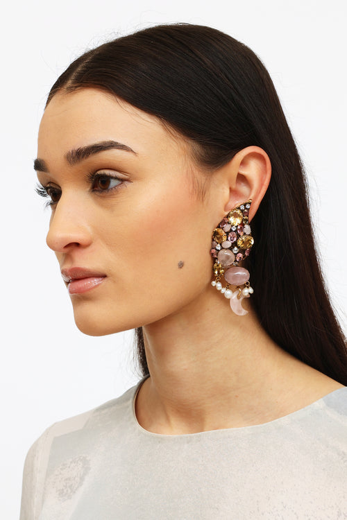 Iradj Moini Brass Rose Quartz Clip-On Earrings