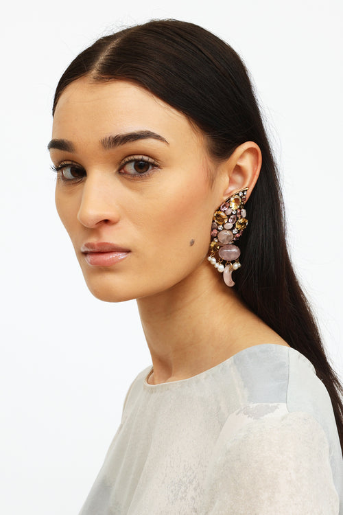 Iradj Moini Brass Rose Quartz Clip-On Earrings