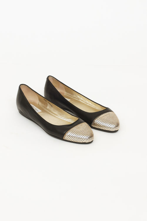 Jimmy Choo Black & Gold Leather Flats