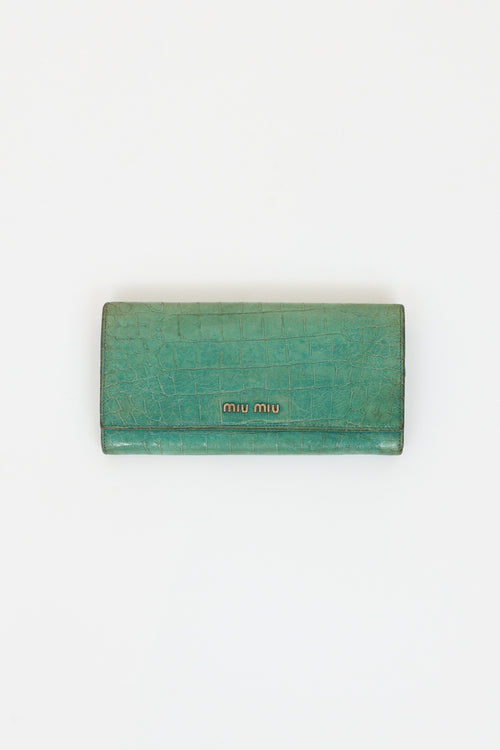 Miu Miu Green Embossed Flap Wallet