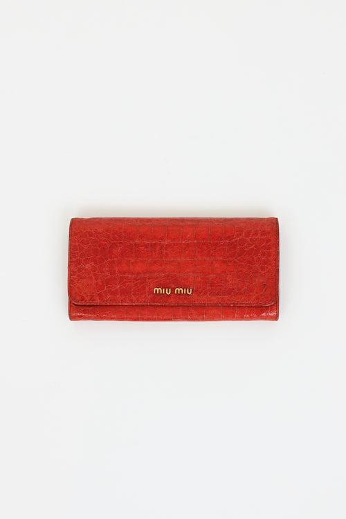 Miu Miu Red Embossed Flap Wallet