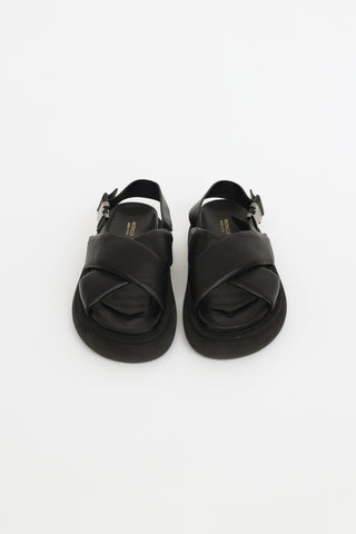 Moncler Black Leather Solarisse Sandal