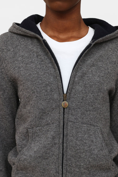 Moncler Grey Wool Zip-Up Cardigan