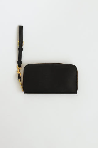 Moschino Black Leather Maxi Logo Zip Wallet