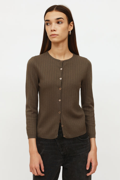 Moschino Brown Ribbed Button Cardigan