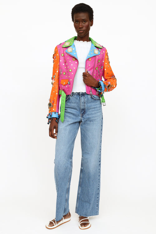 Moschino Multicolored Embelisshed Leather Jacket