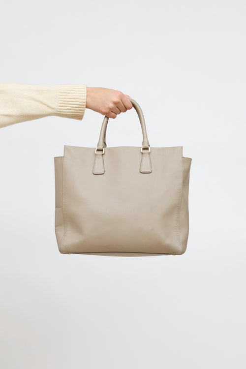 Prada Grey Saffiano Leather Tote Bag