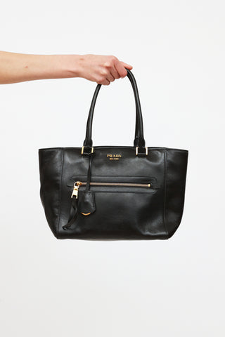 Prada Black Glace Leather Zip Bag