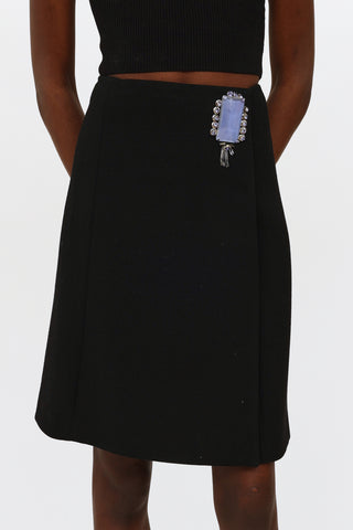 Prada 2012 Black Wool Embellished Skirt