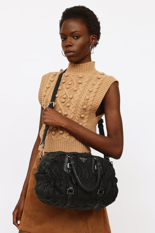 Prada Black Gaufre Nylon & Leather Bag