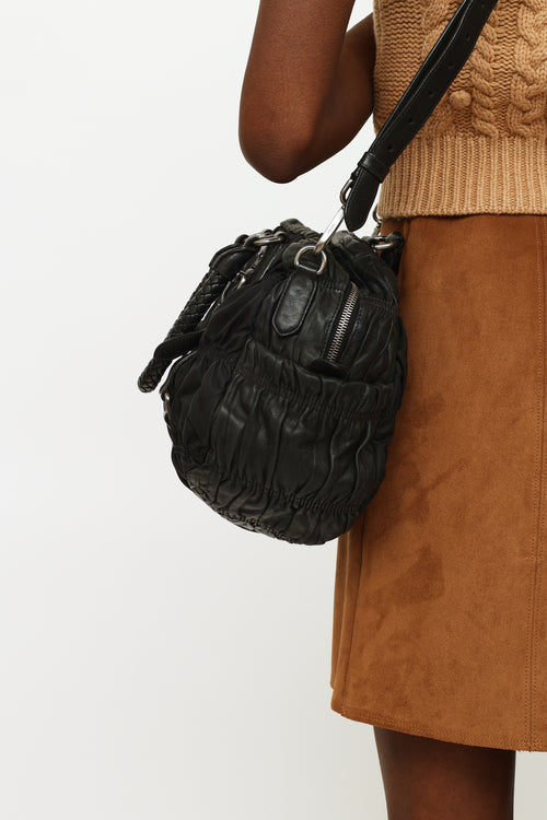 Prada Black Gaufre Nylon & Leather Bag