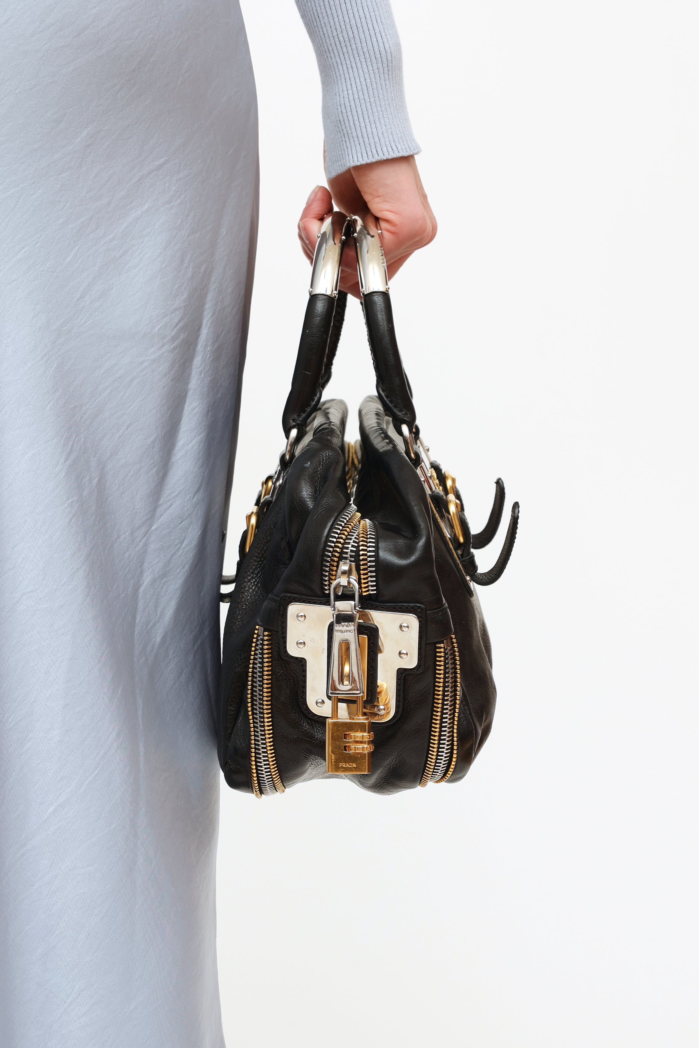 Prada // Black Saffiano Bauletto Bag – VSP Consignment