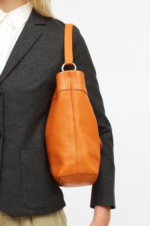 Prada Orange Soft Leather Bucket Tote Bag