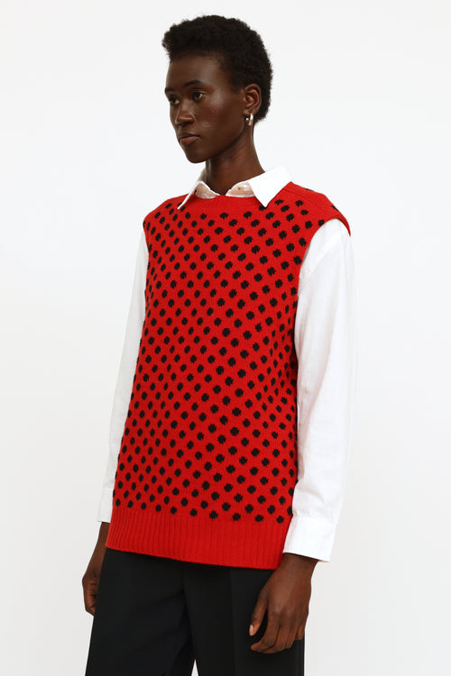Prada Red & Black Polkadot Knit Sweater Vest