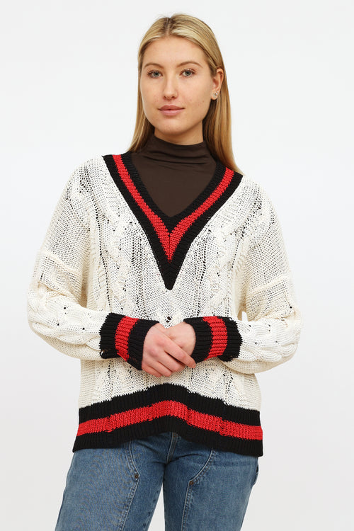 Rag & Bone Cream Red & Navy Knit Sweater
