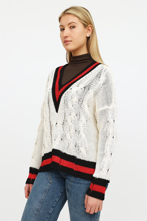 Rag & Bone Cream Red & Navy Knit Sweater