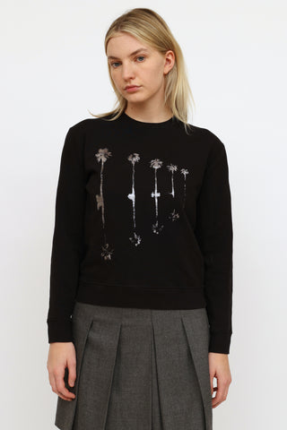 Saint Laurent Black Metallic Graphic Crewneck Sweater