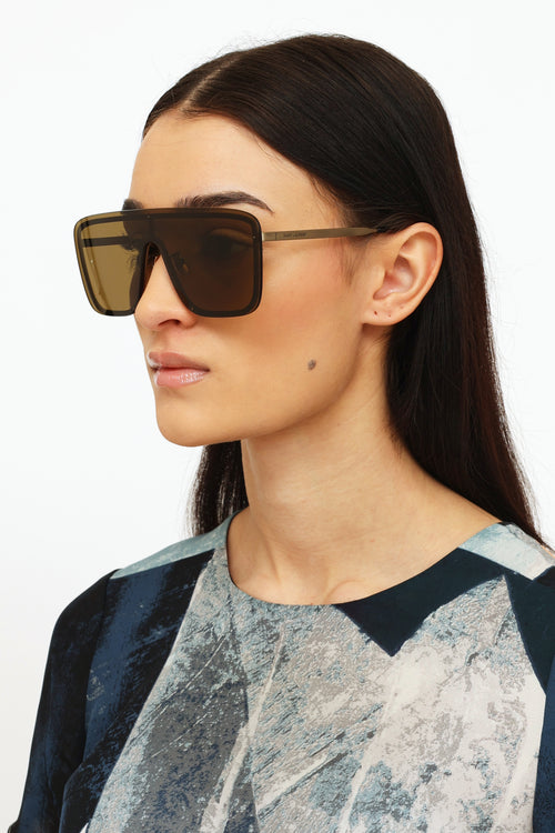 Saint Laurent Brown Metal Mask Sunglasses