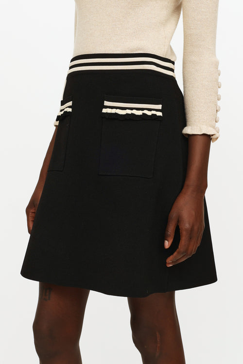Sandro Black & Beige Knit Midi Skirt