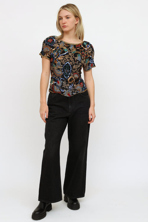 VSP Archive Black Multi Beaded & Sequin Top