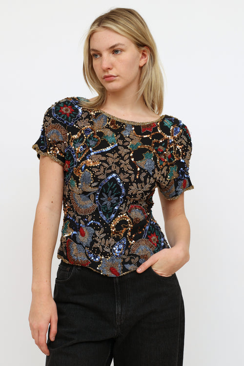 VSP Archive Black Multi Beaded & Sequin Top