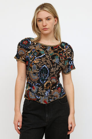 VSP Archive Black Multi Beaded & Sequin Top