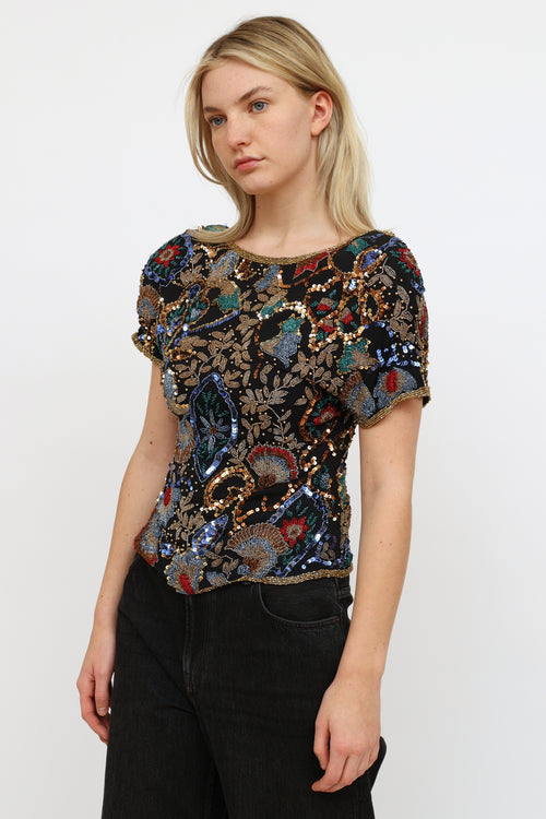 VSP Archive Black Multi Beaded & Sequin Top