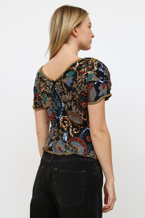 VSP Archive Black Multi Beaded & Sequin Top