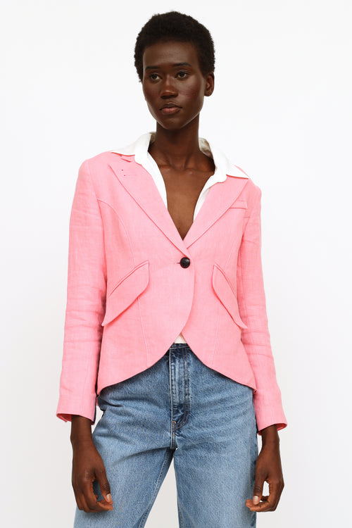 Smythe Pink Linen Button Blazer