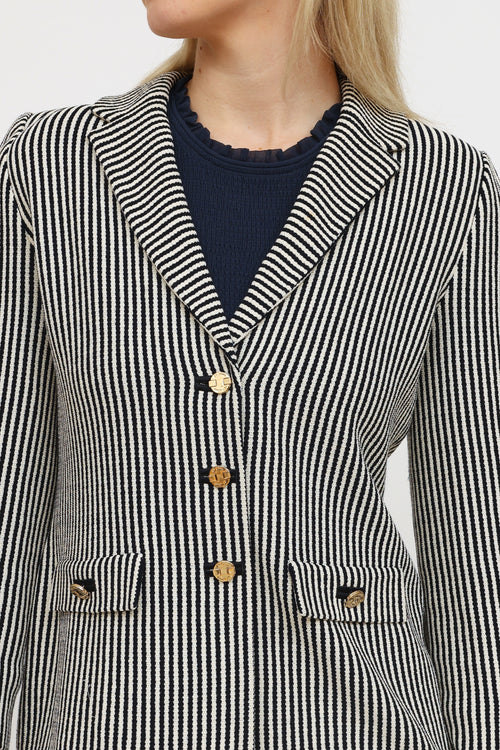 St. John  Navy & White Striped Blazer