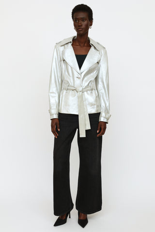 SoCa by St. John Silver Metallic Leather Trench Coat