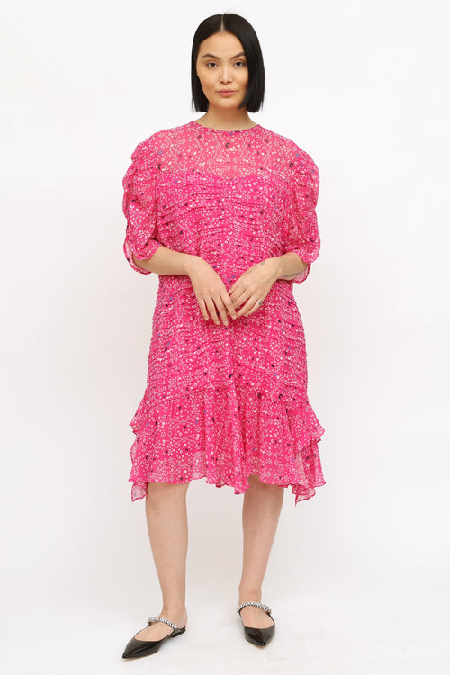 Tanya Taylor Pink Abstract Ruffled Dress
