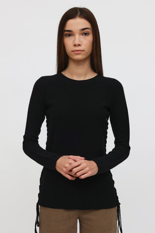 The Row Black Wool Lace Up Sweater