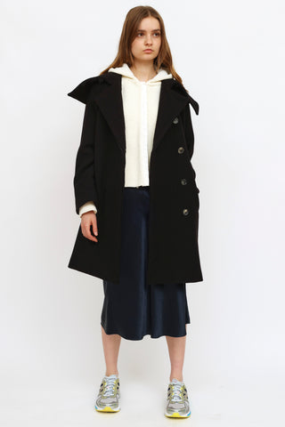 The Row Black Wool Button Up Coat