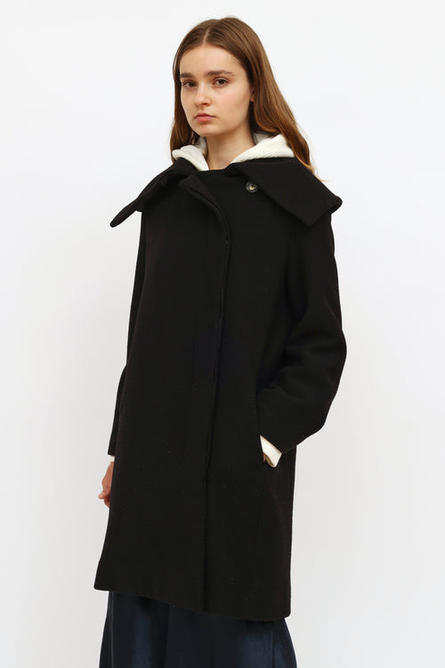 The Row Black Wool Button Up Coat