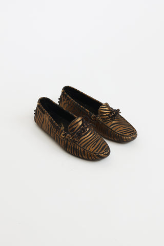 Tod's Black & Gold Embossed Loafers