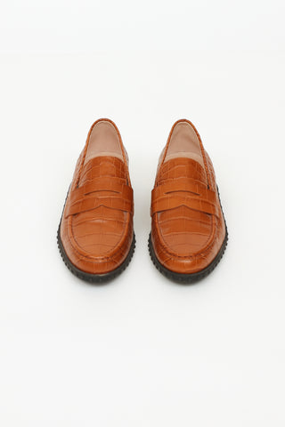 Tod's Brown Embossed Penny Loafers